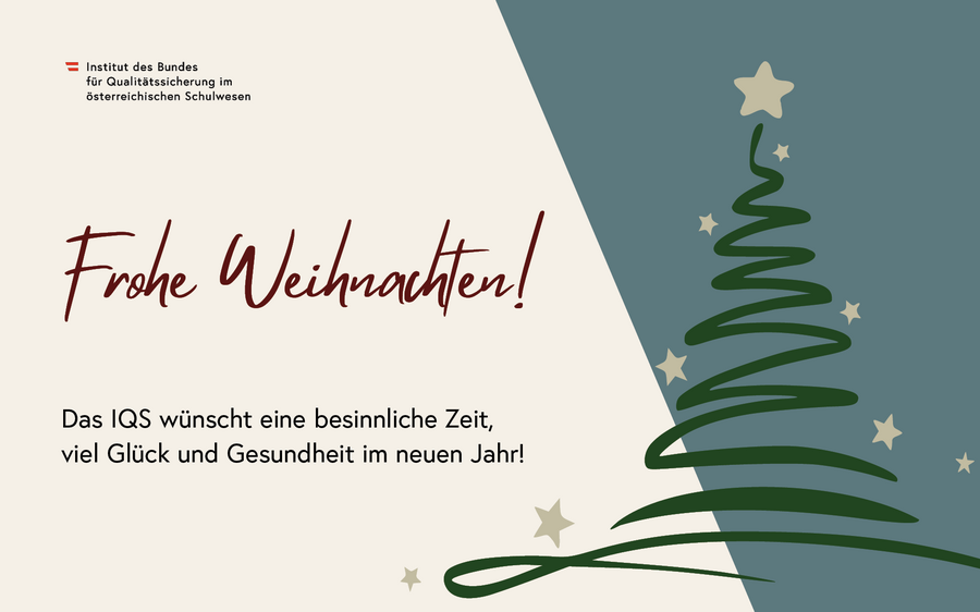 Das Bild zeigt eine Weihnachtskarte, auf der das IQS frohe Weihnachten wünscht.